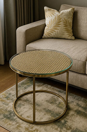 Yuvarlak Hasır Sehpa Örtüsü – PVC, Dantelli, Gold, Lüx, Çeyizlik Masa Örtüsü