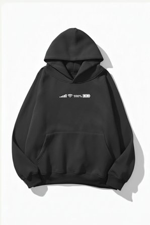 Unisex Yumuşak Dokulu Phone's Icons Baskılı Tasarım Oversize 3 İplik Hoodie Sweatshirt