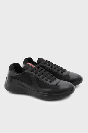 Prada % 100 Deri Logolu Sneaker Ayakkabı Erkek AYAKKABI 4E3400 6GW F0002 SİYAH
