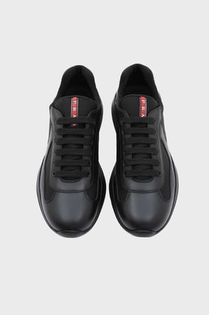Prada % 100 Deri Logolu Sneaker Ayakkabı Erkek AYAKKABI 4E3400 6GW F0002 SİYAH