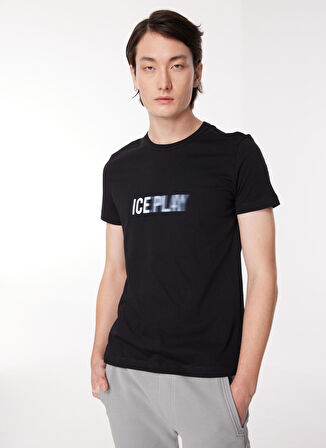 İce Play Bisiklet Yaka Düz Siyah Erkek T-Shirt 23IU1M0F013P400_t-shirt JERSEY