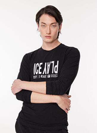 İce Play Bisiklet Yaka Düz Siyah Erkek T-Shirt 23IU1M0F041P410_t-shirt JERSEY