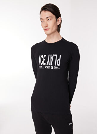 İce Play Bisiklet Yaka Düz Siyah Erkek T-Shirt 23IU1M0F041P410_t-shirt JERSEY