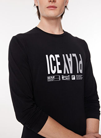 İce Play Bisiklet Yaka Düz Siyah Erkek T-Shirt 23IU1M0F041P410_t-shirt JERSEY