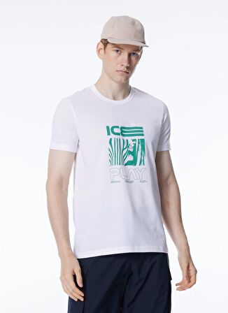 İce Play Bisiklet Yaka Baskılı Beyaz Erkek T-Shirt 24EU1P0F011P400_T-Shirt