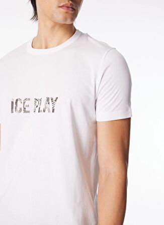 İce Play Bisiklet Yaka Baskılı Beyaz Erkek T-Shirt 24EU1P0F018P400_T-Shirt