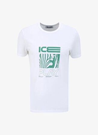 İce Play Bisiklet Yaka Baskılı Beyaz Erkek T-Shirt 24EU1P0F014P400_T-Shirt