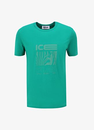 İce Play Bisiklet Yaka Baskılı Yeşil Erkek T-Shirt 24EU1P0F014P400_T-Shirt