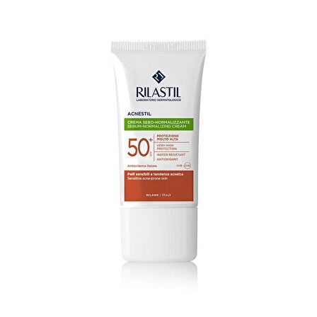 Rilastil Acnestil 50+ Faktör Leke Karşıtı Akneli Ciltler İçin Renksiz Yüz Güneş Koruyucu Krem 50 ml