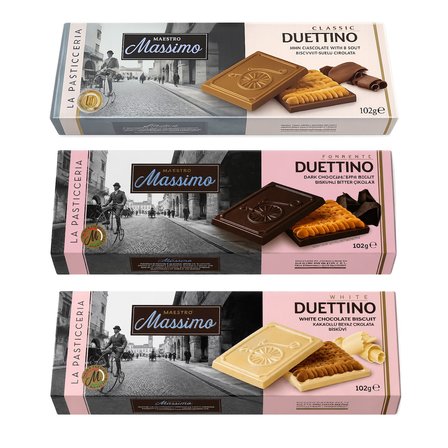 Maestro Massimo Bisküvili Çikolata 102 gr Bitter - Beyaz ve Sütlü Çikolatalı 3 lü Karma Paket