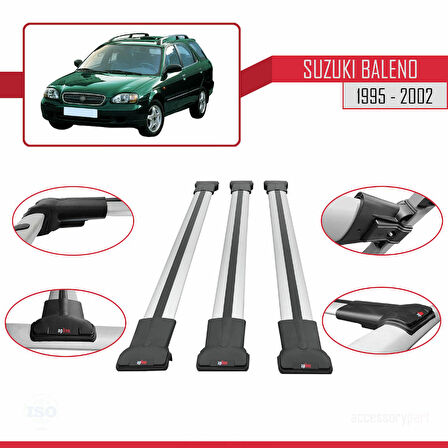 Suzuki Baleno 1995-2002 Arası ile Uyumlu FLY Model Ara Atkı Tavan Barı Gri 3 Adet