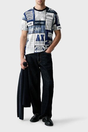 Armani Exchange Jakarlı % 100 Pamuk Regular Fit Bisiklet Yaka T Shirt Erkek T SHİRT XM003021 AF10356 F0217 KIRIK BEYAZ