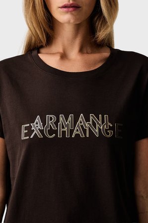 Armani Exchange %100 Pamuk Logolu Bisiklet Yaka T Shirt Kadın T SHİRT XW002957 AF10356 U6032 KAHVE