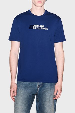 Armani Exchange Logolu % 100 Pamuk Slim Fit Bisiklet Yaka T Shirt Erkek T SHİRT XM003094 AF21323 UB095 MAVİ