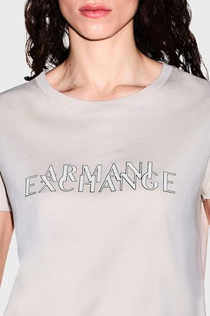 Armani Exchange %100 Pamuk Logolu Bisiklet Yaka T Shirt Kadın T SHİRT XW002957 AF10356 U1039 EKRU