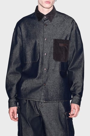 Armani Exchange Kadife Detaylı Pamuklu Oversize Kot Gömlek Erkek GÖMLEK XM003402 AF27235 MB001 MAVİ