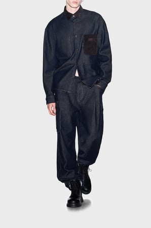 Armani Exchange Kadife Detaylı Pamuklu Oversize Kot Gömlek Erkek GÖMLEK XM003402 AF27235 MB001 MAVİ
