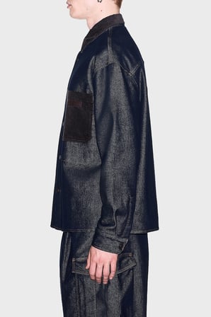 Armani Exchange Kadife Detaylı Pamuklu Oversize Kot Gömlek Erkek GÖMLEK XM003402 AF27235 MB001 MAVİ