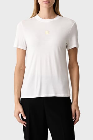 Armani Exchange Metalik Logolu Jarse Kumaş Bisiklet Yaka T Shirt Kadın T SHİRT XW002773 AF26303 U0002 BEYAZ