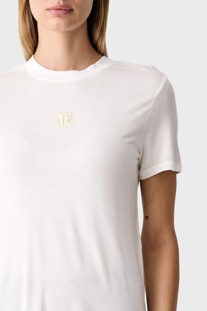 Armani Exchange Metalik Logolu Jarse Kumaş Bisiklet Yaka T Shirt Kadın T SHİRT XW002773 AF26303 U0002 BEYAZ