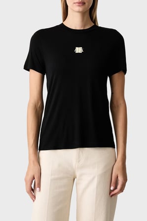 Armani Exchange Metalik Logolu Jarse Kumaş Bisiklet Yaka T Shirt Kadın T SHİRT XW002773 AF26303 UC001 SİYAH