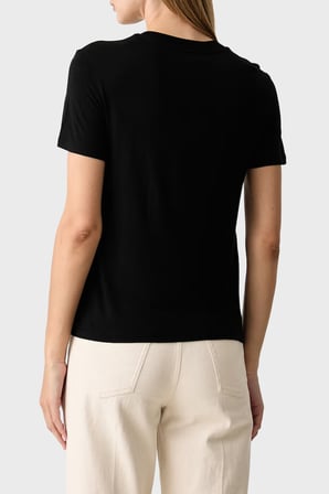 Armani Exchange Metalik Logolu Jarse Kumaş Bisiklet Yaka T Shirt Kadın T SHİRT XW002773 AF26303 UC001 SİYAH