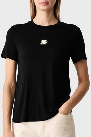 Armani Exchange Metalik Logolu Jarse Kumaş Bisiklet Yaka T Shirt Kadın T SHİRT XW002773 AF26303 UC001 SİYAH