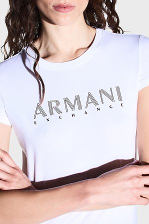 Armani Exchange Logolu Pamuklu Slim Fit Bisiklet Yaka T Shirt Kadın T SHİRT XW002547 AF23955 U0002 BEYAZ