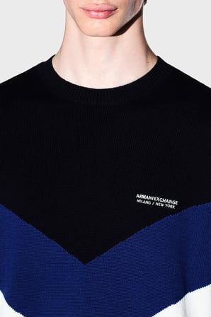 Armani Exchange Pamuklu Bisiklet Yaka Renk Bloklu Kazak Erkek KAZAK XM003561 AF18754 M0413 BEYAZ-LACİVERT