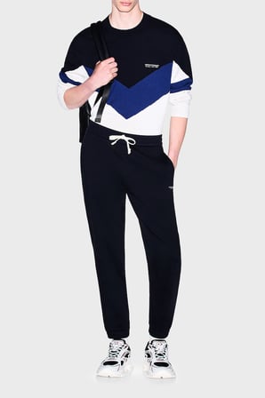 Armani Exchange Pamuklu Bisiklet Yaka Renk Bloklu Kazak Erkek KAZAK XM003561 AF18754 M0413 BEYAZ-LACİVERT