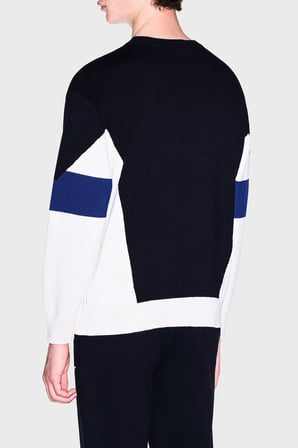 Armani Exchange Pamuklu Bisiklet Yaka Renk Bloklu Kazak Erkek KAZAK XM003561 AF18754 M0413 BEYAZ-LACİVERT