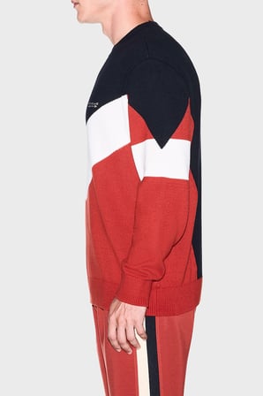 Armani Exchange Pamuklu Bisiklet Yaka Renk Bloklu Kazak Erkek KAZAK XM003561 AF18754 MB788 LACİVERT-BEYAZ