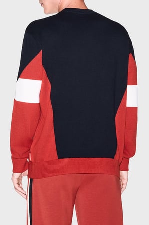 Armani Exchange Pamuklu Bisiklet Yaka Renk Bloklu Kazak Erkek KAZAK XM003561 AF18754 MB788 LACİVERT-BEYAZ