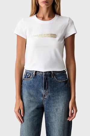 Armani Exchange Pamuk Karışımlı Logolu Bisiklet Yaka T Shirt Kadın T SHİRT XW002811 AF16294 U0002 BEYAZ