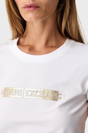 Armani Exchange Pamuk Karışımlı Logolu Bisiklet Yaka T Shirt Kadın T SHİRT XW002811 AF16294 U0002 BEYAZ
