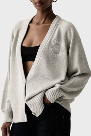 Armani Exchange Logolu % 100 Pamuk V Yaka Düğmeli Hırka Kadın HIRKA XW002878 AF16552 O8019 GRİ MELANJ