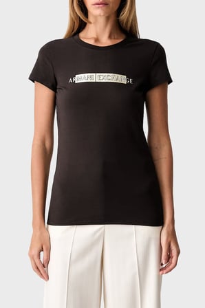 Armani Exchange Pamuk Karışımlı Logolu Bisiklet Yaka T Shirt Kadın T SHİRT XW002811 AF16294 U6032 KAHVE