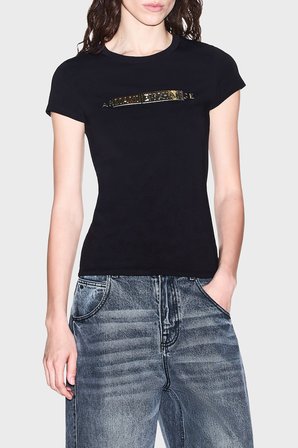 Armani Exchange Pamuk Karışımlı Logolu Bisiklet Yaka T Shirt Kadın T SHİRT XW002811 AF16294 UC001 SİYAH