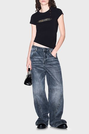 Armani Exchange Pamuk Karışımlı Logolu Bisiklet Yaka T Shirt Kadın T SHİRT XW002811 AF16294 UC001 SİYAH