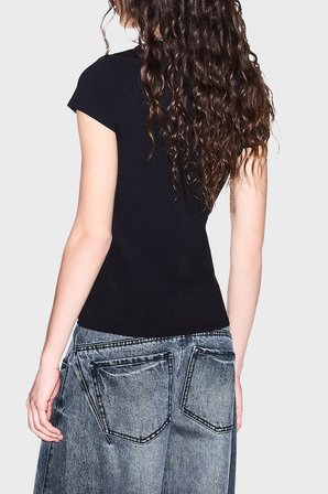 Armani Exchange Pamuk Karışımlı Logolu Bisiklet Yaka T Shirt Kadın T SHİRT XW002811 AF16294 UC001 SİYAH