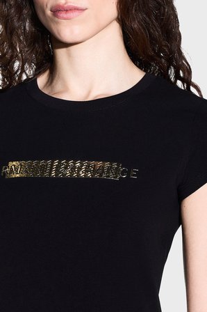 Armani Exchange Pamuk Karışımlı Logolu Bisiklet Yaka T Shirt Kadın T SHİRT XW002811 AF16294 UC001 SİYAH