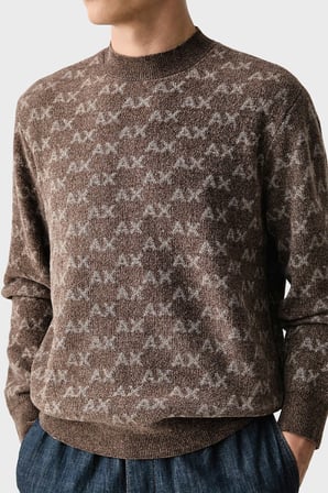 Armani Exchange Tamamı Logolu Regular Fit Bisiklet Yaka Kazak Erkek KAZAK XM002992 AF16916 F6236 KAHVE