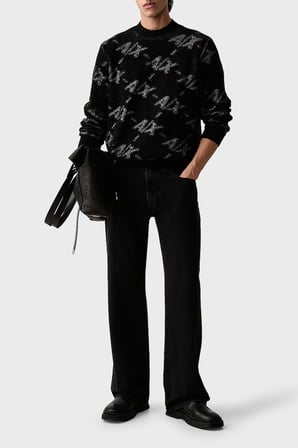 Armani Exchange Tamamı Logolu Regular Fit Bisiklet Yaka Kazak Erkek KAZAK XM002992 AF16916 FC357 SİYAH