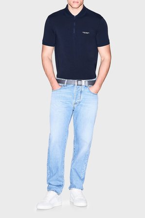 Armani Exchange Logolu Pamuklu Yarım Fermuarlı Polo Erkek POLO XM003422 AF26650 UB101 LACİVERT