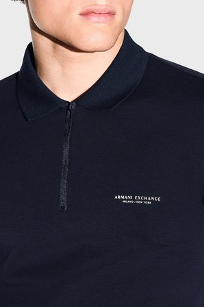 Armani Exchange Logolu Pamuklu Yarım Fermuarlı Polo Erkek POLO XM003422 AF26650 UB101 LACİVERT