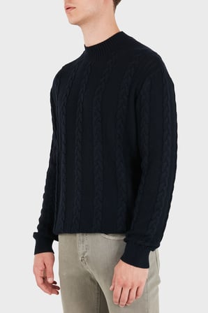 Armani Exchange Yün Karışımlı Örgü Desenli Bisiklet Yaka Kazak Erkek KAZAK XM003563 AF14008 UB101 LACİVERT