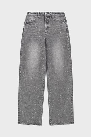 Armani Exchange Taşlı Relaxed Fit Yüksek Bel Bol Paça Jeans Kadın KOT PANTOLON XW000100 AF25772 M8088 GRİ