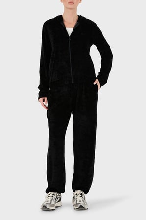 Emporio Armani Regular Fit Kapüşonlu Logolu Kadife Dokulu Eşofman Takımı Kadın EŞOFMAN TAKIMI EW004748 AF26228 UC001 SİYAH