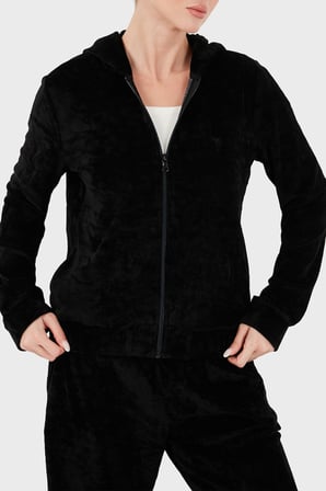 Emporio Armani Regular Fit Kapüşonlu Logolu Kadife Dokulu Eşofman Takımı Kadın EŞOFMAN TAKIMI EW004748 AF26228 UC001 SİYAH