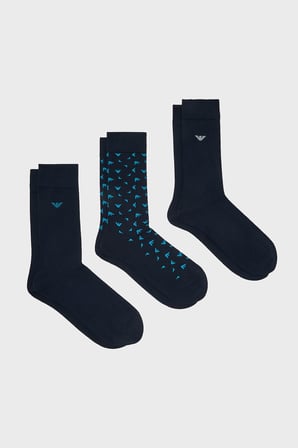 Emporio Armani Logolu 3 Pack Çorap Erkek ÇORAP EM000554 AF25376 MB728 Lacivert-Petrol-Açık Gri